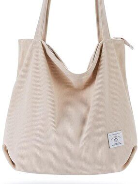 Women Corduroy Tote Bag Zipper Casual Tote's Handbag Big Capacity Shoulder Bag w